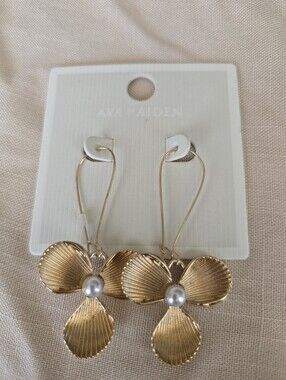 Ava & Aiden Gold Floral Drop Earrings with Pearl Accent